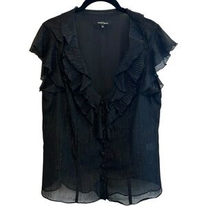 Nanette Lapore Black and Gold Ruffle Blouse Size 10